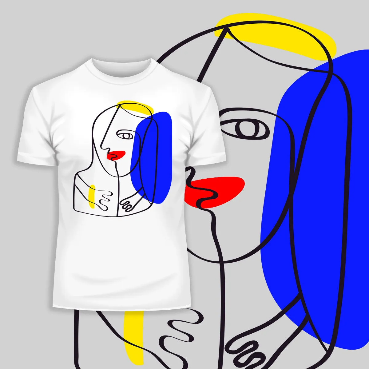 Modern Minimalist Abstract Portrait T-Shirt Unique One Line Art Graphic Tee Three